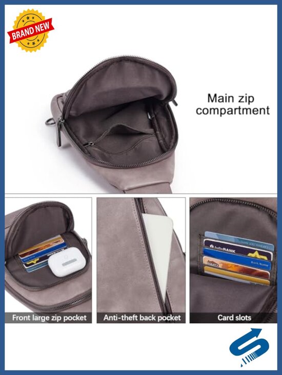 Faux Leather Sling Backpack Crossbody Bag for Women Men, Adjustable Strap, main image 5